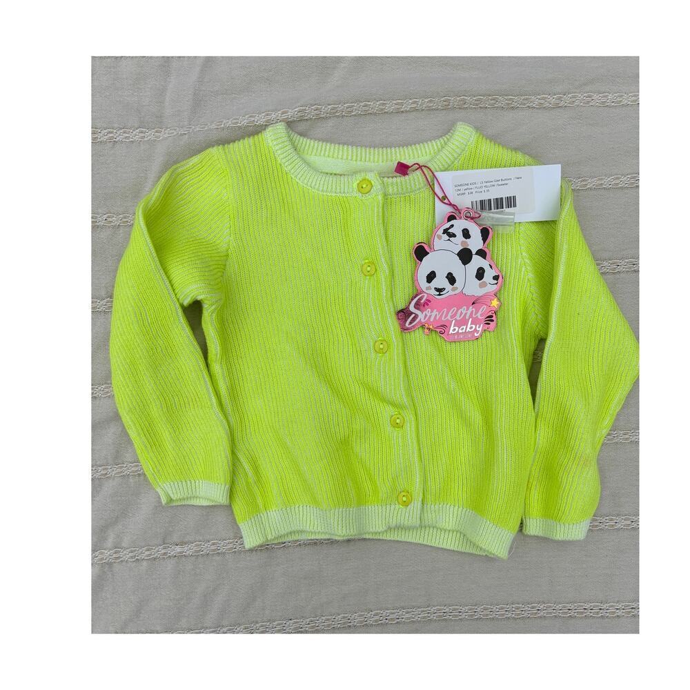 NWT Neon‎ Yellow Baby Cardigan, Ribbed, Soft, Size 18 Months